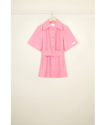 Belted short sleeve jacket in organic cotton and wool En savoir plus