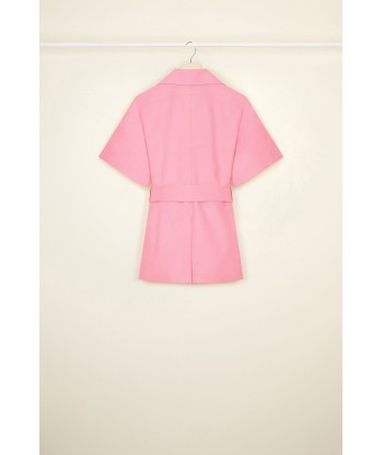 Belted short sleeve jacket in organic cotton and wool En savoir plus