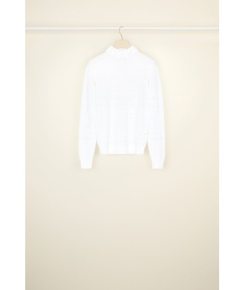 Ruffle collar open knit jumper in organic cotton en ligne des produits 