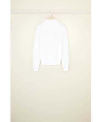 Ruffle collar open knit jumper in organic cotton en ligne des produits 