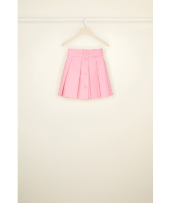 Belted pleated mini skirt in organic cotton and wool livraison et retour toujours gratuits