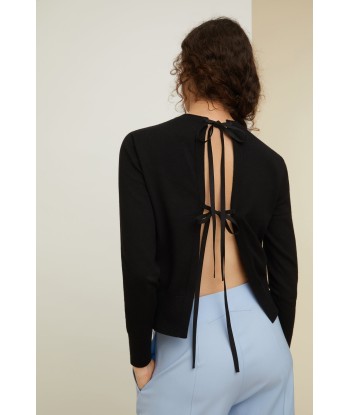 Open back jumper in eco-friendly wool and cotton pas cheres