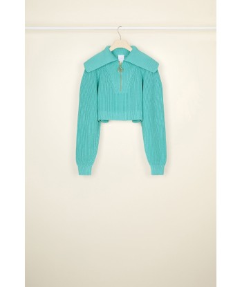 Zip-up sailor collar jumper in eco-friendly wool and cotton Faites des économies