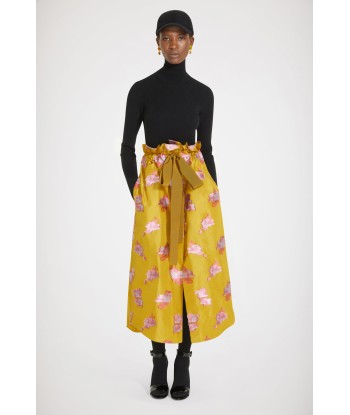 Drawstring grosgrain skirt in floral faille une grave pollution 