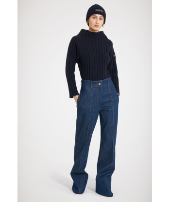 Tailored flared trousers in organic denim de pas cher