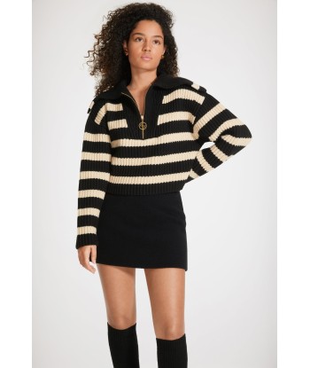 Striped zip-up collar rib knit jumper in Merino wool pour bénéficier 