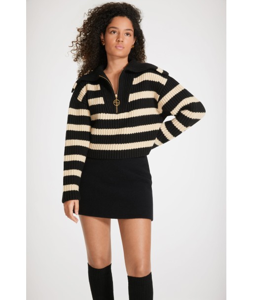 Striped zip-up collar rib knit jumper in Merino wool pour bénéficier 