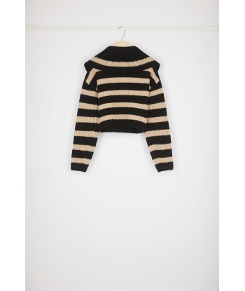 Striped zip-up collar rib knit jumper in Merino wool pour bénéficier 