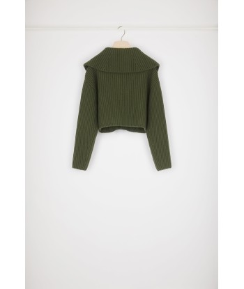 Zip-up collar rib knit jumper in Merino wool pas cher