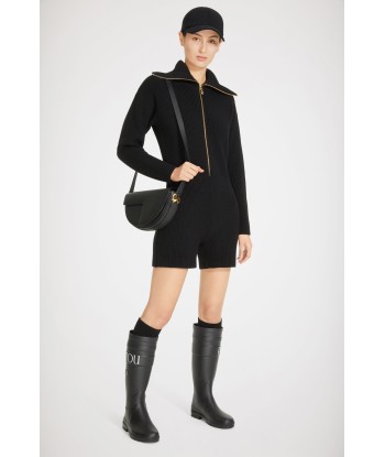 Zip-up collar rib knit playsuit in Merino wool pas cheres