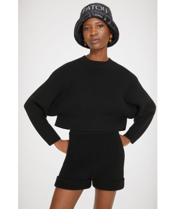 Cropped rib knit jumper in Merino wool offre 