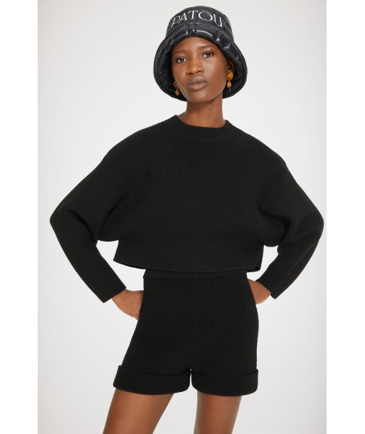 Cropped rib knit jumper in Merino wool offre 