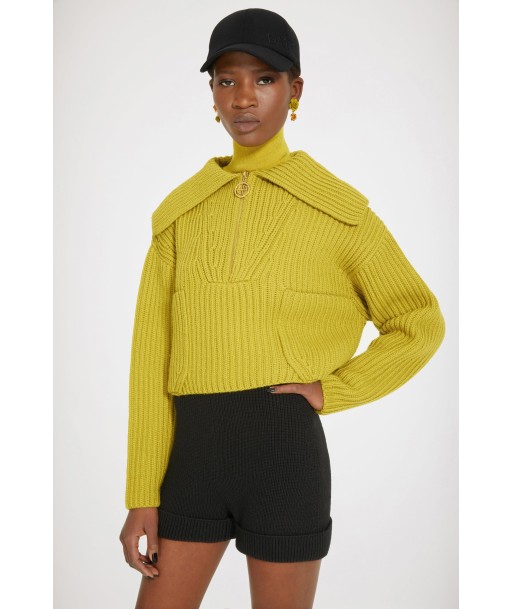 Zip-up collar rib knit jumper in Merino wool la colonne vertébrale