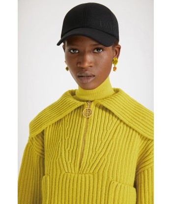 Zip-up collar rib knit jumper in Merino wool la colonne vertébrale