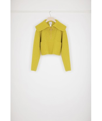 Zip-up collar rib knit jumper in Merino wool la colonne vertébrale