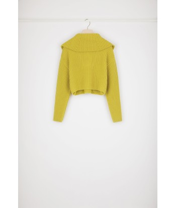 Zip-up collar rib knit jumper in Merino wool la colonne vertébrale