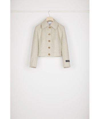 Short tailored jacket in organic cotton jacquard basket pas cher