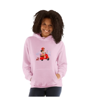 Sweat à capuche d'hiver unisexe Vespa Girl in St Tropez sur couleur claires Véritable concentré