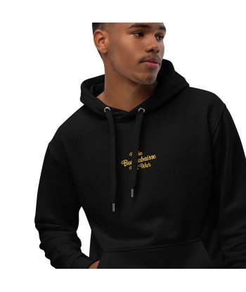 Sweat à capuche premium écologique Make Bouillabaisse Not War petit motif texte imprimé sur la face le des métaux précieux