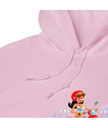 Sweat à capuche d'hiver unisexe Vespa Girl in St Tropez sur couleur claires Véritable concentré