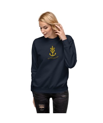 Sweatshirt premium unisexe Croix de camargue dorée avec texte Oh Bonne mer grand motif brodé en linge