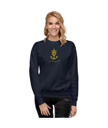 Sweatshirt premium unisexe Croix de camargue dorée avec texte Oh Bonne mer grand motif brodé en linge