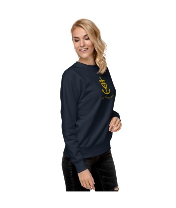 Sweatshirt premium unisexe Croix de camargue dorée avec texte Oh Bonne mer grand motif brodé en linge