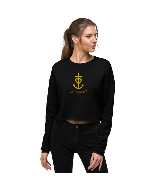 Sweat-Shirt Crop-Top Croix de Camargue dorée avec texte Oh Bonne mer grand motif brodé suggérées chez