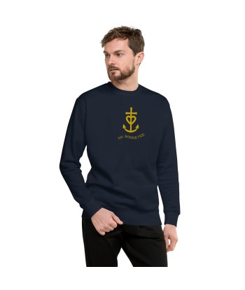 Sweatshirt premium unisexe Croix de camargue dorée avec texte Oh Bonne mer grand motif brodé en linge