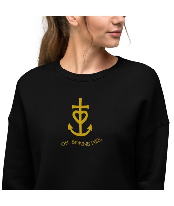 Sweat-Shirt Crop-Top Croix de Camargue dorée avec texte Oh Bonne mer grand motif brodé suggérées chez