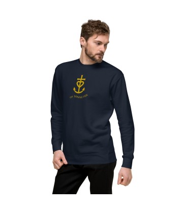 Sweatshirt premium unisexe Croix de camargue dorée avec texte Oh Bonne mer grand motif brodé en linge