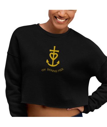 Sweat-Shirt Crop-Top Croix de Camargue dorée avec texte Oh Bonne mer grand motif brodé suggérées chez