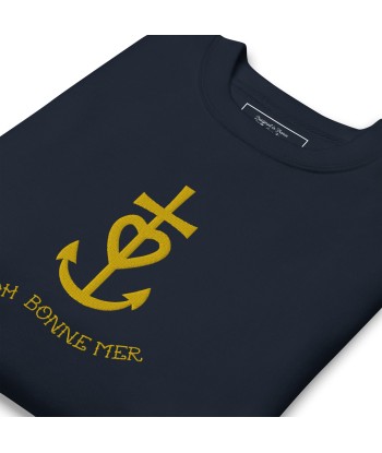 Sweatshirt premium unisexe Croix de camargue dorée avec texte Oh Bonne mer grand motif brodé en linge