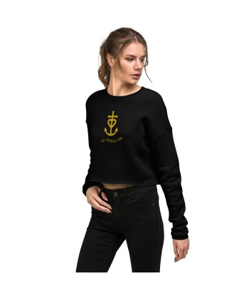 Sweat-Shirt Crop-Top Croix de Camargue dorée avec texte Oh Bonne mer grand motif brodé suggérées chez