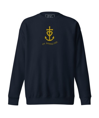 Sweatshirt premium unisexe Croix de camargue dorée avec texte Oh Bonne mer grand motif brodé en linge