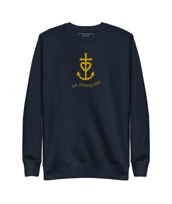 Sweatshirt premium unisexe Croix de camargue dorée avec texte Oh Bonne mer grand motif brodé en linge