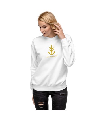 Sweatshirt premium unisexe Croix de camargue dorée avec texte Oh Bonne mer grand motif brodé en linge