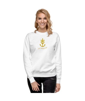 Sweatshirt premium unisexe Croix de camargue dorée avec texte Oh Bonne mer grand motif brodé en linge