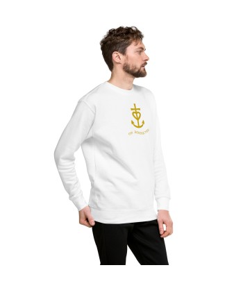 Sweatshirt premium unisexe Croix de camargue dorée avec texte Oh Bonne mer grand motif brodé en linge