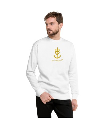 Sweatshirt premium unisexe Croix de camargue dorée avec texte Oh Bonne mer grand motif brodé en linge