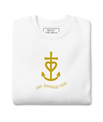 Sweatshirt premium unisexe Croix de camargue dorée avec texte Oh Bonne mer grand motif brodé en linge