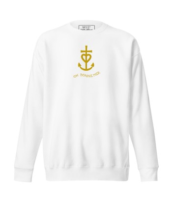 Sweatshirt premium unisexe Croix de camargue dorée avec texte Oh Bonne mer grand motif brodé en linge