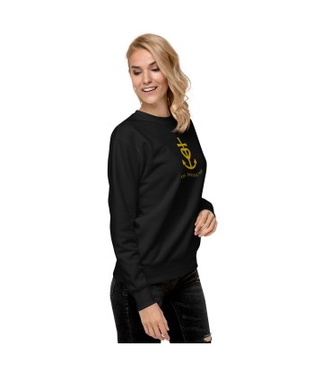 Sweatshirt premium unisexe Croix de camargue dorée avec texte Oh Bonne mer grand motif brodé en linge