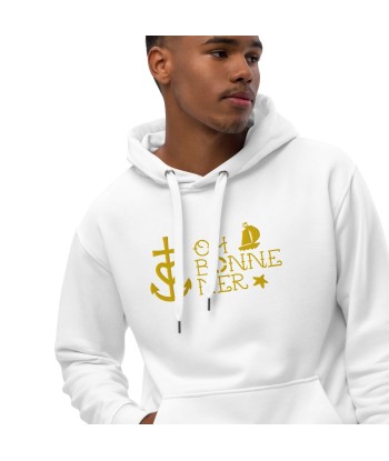 Sweat à capuche premium écologique Oh Bonne Mer 2 grand motif brodé sur la face brillant des détails fins