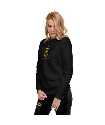 Sweatshirt premium unisexe Croix de camargue dorée avec texte Oh Bonne mer grand motif brodé en linge