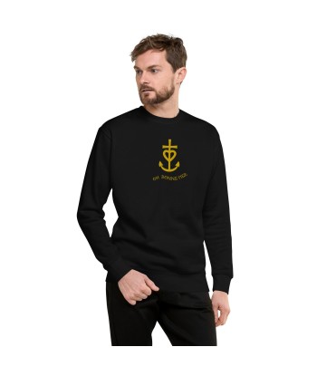 Sweatshirt premium unisexe Croix de camargue dorée avec texte Oh Bonne mer grand motif brodé en linge