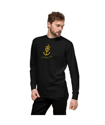 Sweatshirt premium unisexe Croix de camargue dorée avec texte Oh Bonne mer grand motif brodé en linge