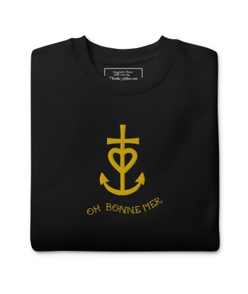 Sweatshirt premium unisexe Croix de camargue dorée avec texte Oh Bonne mer grand motif brodé en linge