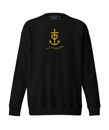 Sweatshirt premium unisexe Croix de camargue dorée avec texte Oh Bonne mer grand motif brodé en linge